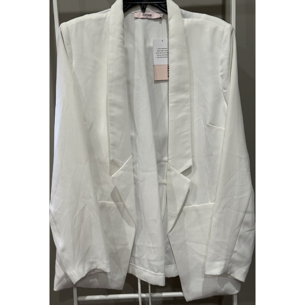 JUSTFAB Womens White Long Sleeve Lined Blazer Lace-Up Tie Back L Clean‎ Girl